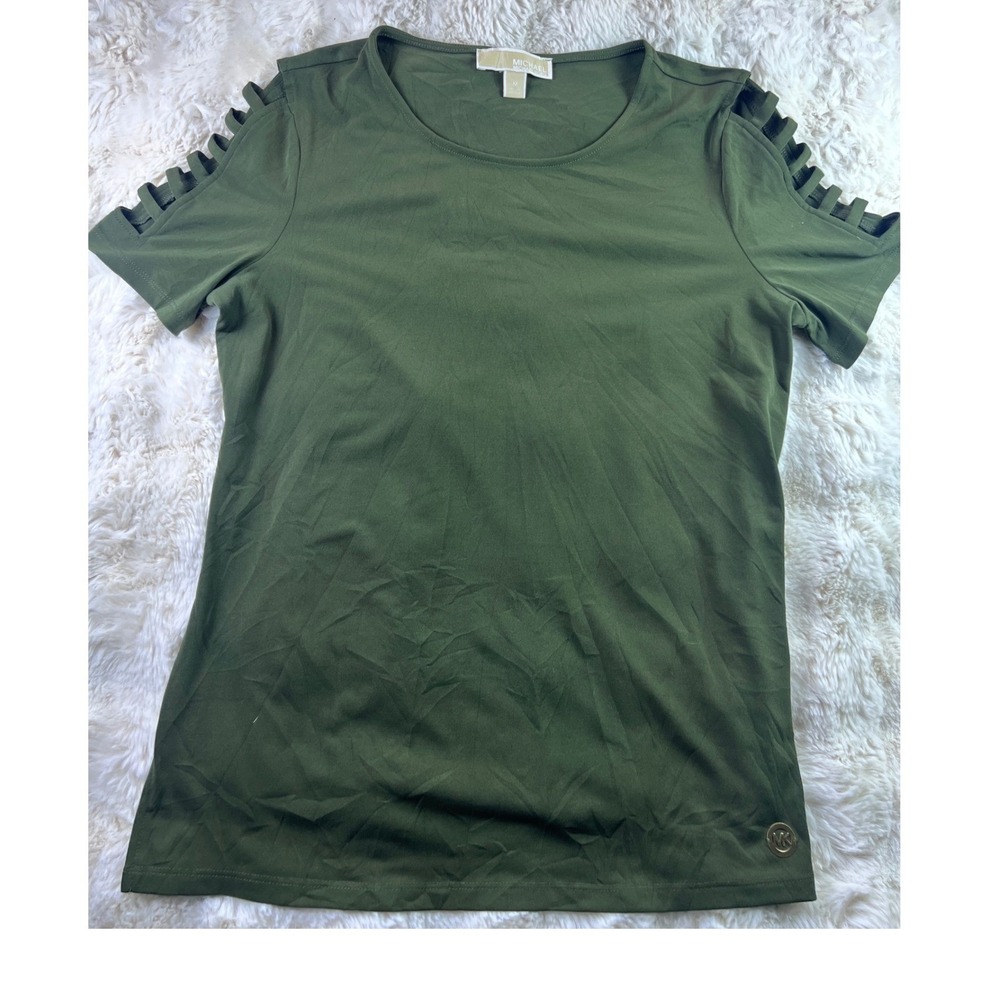 Michael Kors Olive Green Ladder Cutout Short MK Logo Medallion Mens M. A24